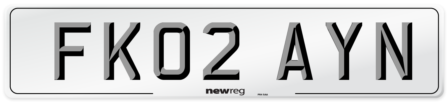 FK02 AYN Number Plate from New Reg